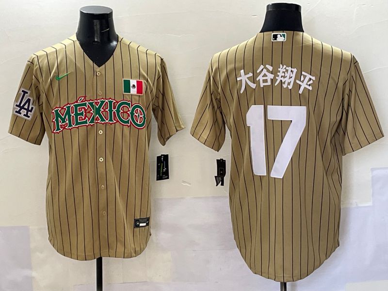 Men Los Angeles Dodgers #17 Ohtani Brown Stripe Mexico Joint Name 2025 Nike MLB Jersey style 34